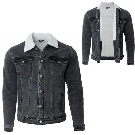 Katana męska jeansowa ocieplana futerkiem kurtka szara - Gamello
