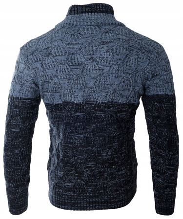 Sweter męski z okrągłym dekoltem zapięcie na krótki zamek i guziki niebieski klasyczny - Devanti