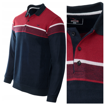 Bluza męska granatowo-czerwona z kołnierzykiem polo na guziki ze ściągaczami bawełniana - Reymo