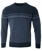Sweter męski z okrągłym dekoltem ciemno-niebieski wzór pasy wełna klasyczny - Devir
