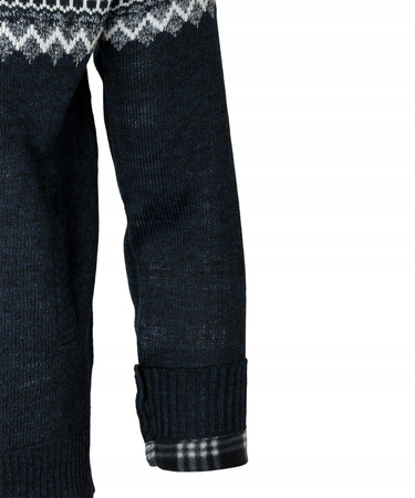 Sweter męski rozpinany ocieplany polarem jesienny granatowo-szary ze wzorem 