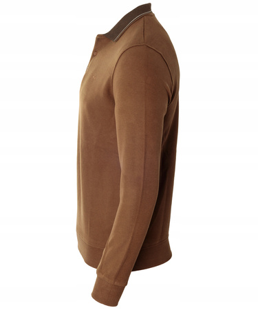 Bluza męska brązowa gładka z kołnierzykiem polo na guziki ze ściągaczami bawełniana - Reymo