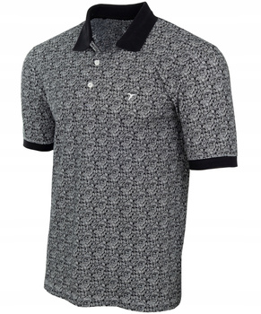 Koszulka męska polo bawełniana szara ze wzorem dekolt z guzikami kołnierz wiosenna - Reymo
