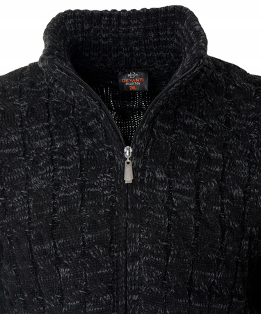 Sweter męski półgolf rozpinany jesienny czarny ze wzorem wełniany ciepły - Devanti 