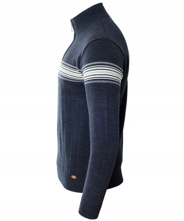 Sweter męski półgolf krótki zamek wełniany granatowy pasy klasyczny - Devanti