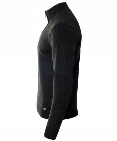 Sweter męski półgolf krótkie zapięcie na zamek czarny gładki klasyczny - Devanti
