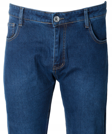 Męskie spodnie jeansy klasyczne granatowe ocieplane proste - Gemello