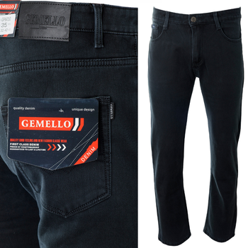 Męskie spodnie jeansy klasyczne grafitowe ocieplane polarem bawełna proste - Gemello