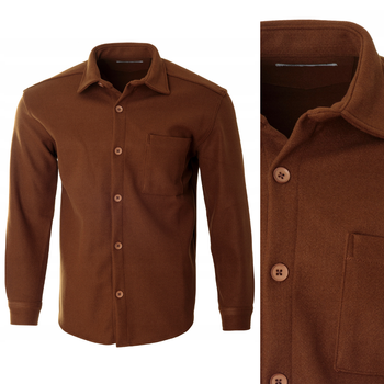 Koszula męska casualowa polarowa brązowa ciepła turecka - Redline