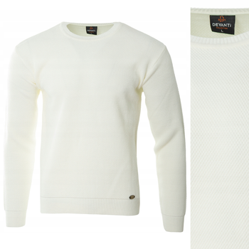 Sweter męski z okrągłym dekoltem ecru wełniany klasyczny - Devanti