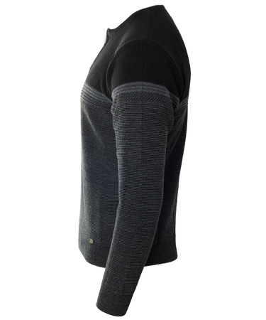 Sweter męski z okrągłym dekoltem na krótki zamek czarny klasyczny - Devanti