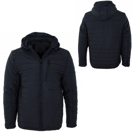 Kurtka męska zimowa rozpinana granatowa pikowana duża odpinany kaptur - J Style