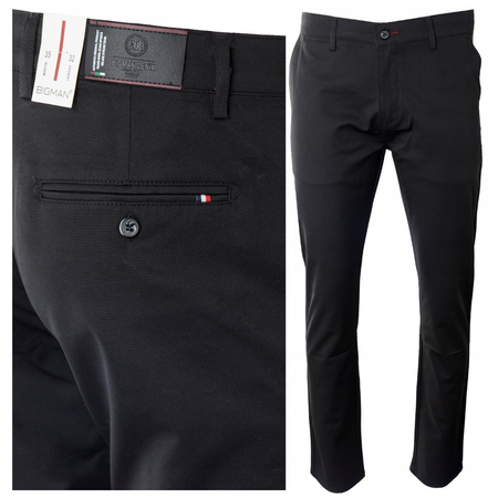 Spodnie męskie materiałowe czarne prosty krój bawełniane wizytowe eleganckie - Bigman