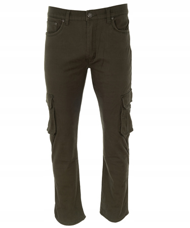 Spodnie męskie bojówki ocieplane polarem bawełniane proste zielone - St. Leon