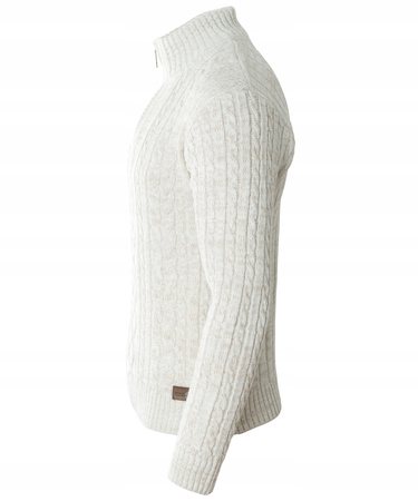 Sweter męski półgolf krótkie zapięcie na zamek beżowy we wzór klasyczny - Devanti