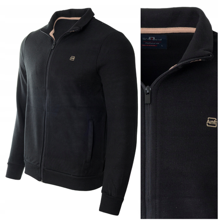 Bluza męska czarna rozpinana na zamek ze stójką kieszenie bawełniana welurowa Antracid