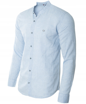 Koszula męska lniana casual błękitna letnia przewiewna - Redline