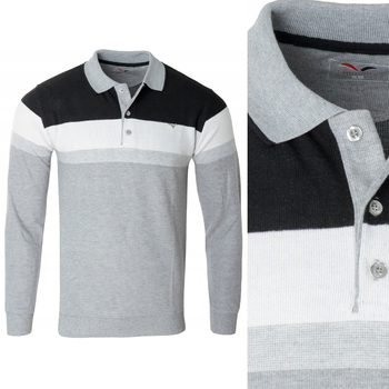 Bluza męska szaro-czarna z kołnierzykiem polo na guziki ze ściągaczami bawełniana - Reymo