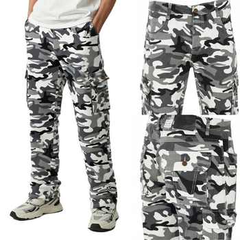 Męskie bojówki moro biało-szare proste - Gemello