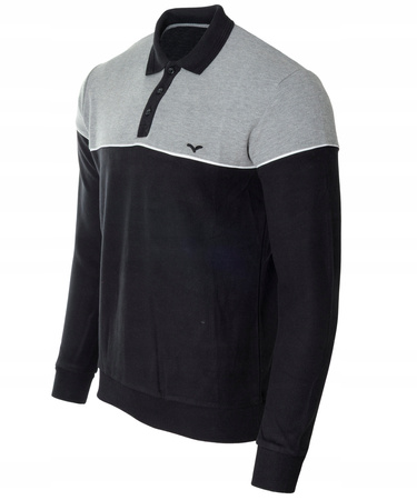 Bluza męska szaro-czarna z kołnierzykiem polo na guziki ze ściągaczami bawełna - Reymo