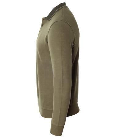 Bluza męska oliwkowa gładka z kołnierzykiem polo na guziki ze ściągaczami bawełniana - Reymo