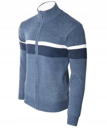 Sweter męski rozpinany jesienny ciemno-niebieski paski - Must
