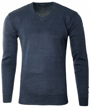 Sweter męski z dekoltem w serek V-dekolt granatowy - MUST
