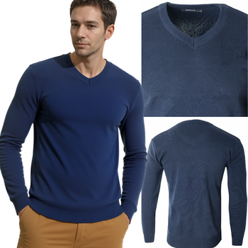 Sweter męski z dekoltem w serek V-dekolt granatowy - MUST