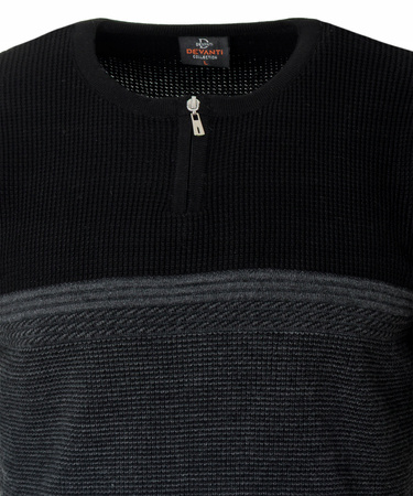Sweter męski z okrągłym dekoltem na krótki zamek czarny klasyczny - Devanti