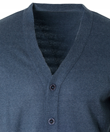 Sweter męski kardigan zapinany na guziki jesienny V-dekolt ciemno-niebieski gładki wełniany - Devir Orme