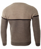 Sweter męski z okrągłym dekoltem brązowy wzór geometryczny pasy wełniany klasyczny - Devanti