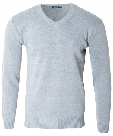 Sweter męski z dekoltem w serek V-dekolt jasno-szary - MUST