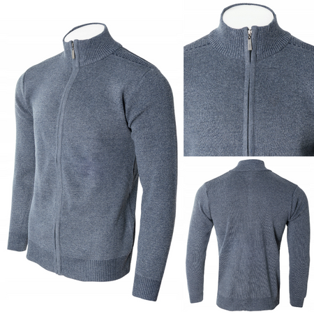 Sweter męski rozpinany jesienny granatowy gładki - Must