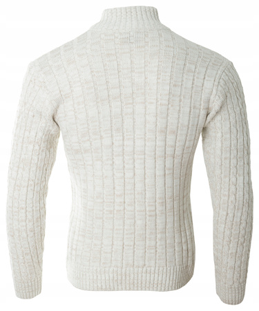 Sweter męski półgolf krótkie zapięcie na zamek beżowy we wzór klasyczny - Devanti