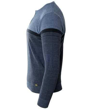 Sweter męski z okrągłym dekoltem na krótki zamek niebieski klasyczny - Devanti
