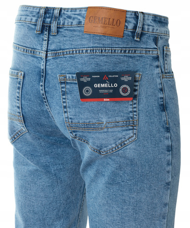 Męskie spodnie jeansy klasyczne niebieskie proste nogawki - Gemello