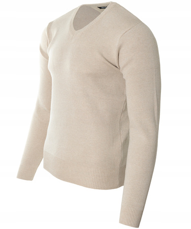 Sweter męski w serek beżowy klasyczny - MUST