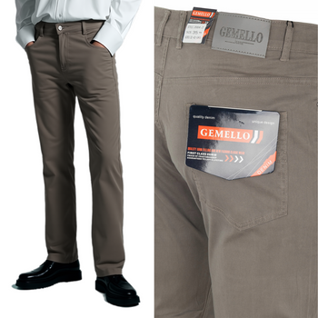 Spodnie materiałowe bawełniane ciemno-beżowe gładkie - Gemello