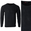 Sweter męski z okrągłym dekoltem pod szyję czarny we wzór wełniany klasyczny ciepły - Reymo