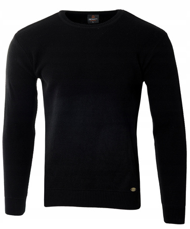 Sweter męski z okrągłym dekoltem czarny wełniany klasyczny - Devanti
