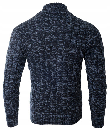 Sweter męski półgolf rozpinany jesienny granatowy ze wzorem wełniany ciepły - Devanti