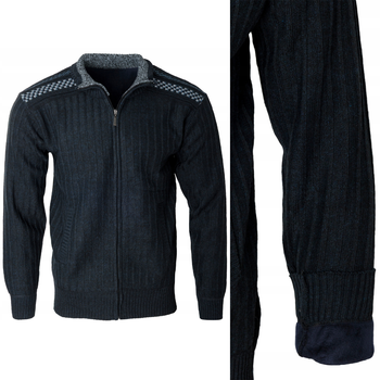 Sweter męski rozpinany ocieplany polarem jesienny granatowy ze wzorem
