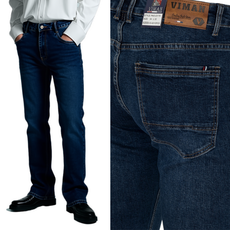 Męskie spodnie jeansy klasyczne granatowe proste elastyczne - Viman