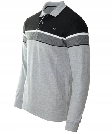 Bluza męska szaro-czarna z kołnierzykiem polo na guziki ze ściągaczami bawełniana - Reymo