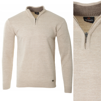 Sweter męski półgolf krótkie zapięcie na zamek beżowy gładki klasyczny - Devanti
