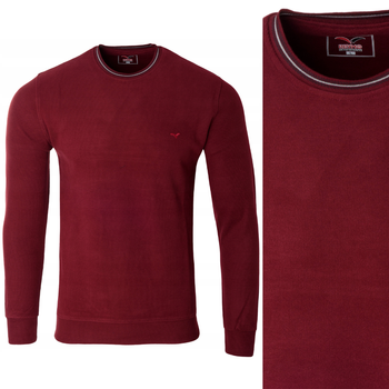 Bluza męska z okrągłym dekoltem pod szyję bawełniana bordowa gładka klasyczna - Reymo