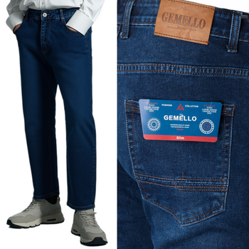 Spodnie jeansy męskie ciemno-granatowe proste bawełniane klasyczne - Gemello