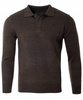Bluza męska z kołnierzykiem polo na guziki brązowa gładka ze ściągaczami wełniana - Reymo