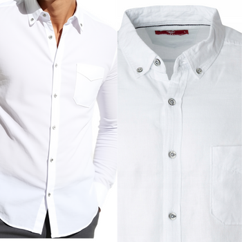 Koszula męska lniana casual biała letnia przewiewna z kieszenią - Redline