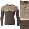 Sweter męski z okrągłym dekoltem krótkie zapięcie na guziki brązowy klasyczny - Devanti